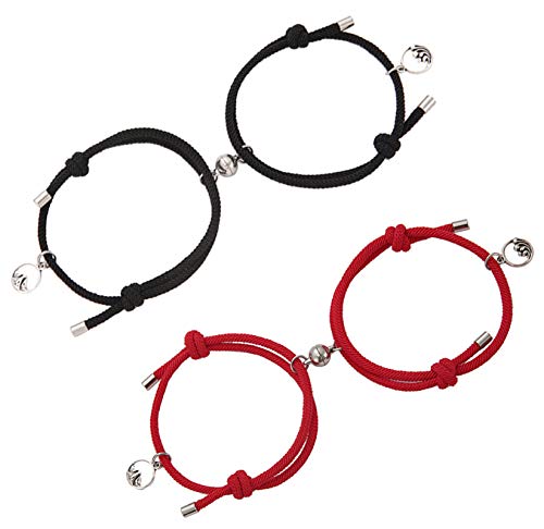 CASSIECA 4Pcs Pulsera Magnética Atracción Mutua Pulsera Roja Amuleto del Parejas Pulsera Cordón Unisex Pulsera Ajustable para Mujeres Hombres Tibetano Pulsera Amistad