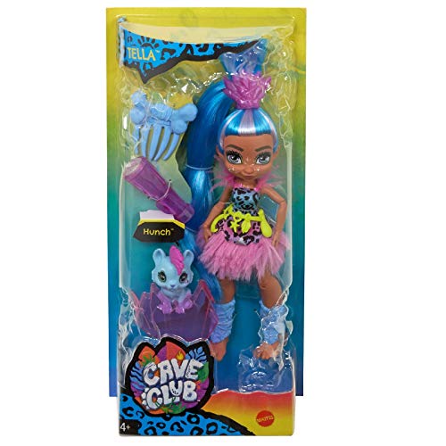 Cave Club Muñeca Tella, muñeca prehistórica con mascota y accesorios (Mattel GNL86)