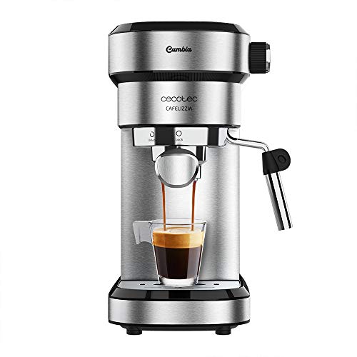 Cecotec Cafetera Express Cafelizzia 790 Steel para espressos y cappuccinos, Brazo portafiltros con Doble Salida y Dos filtros, 20 Bares de Presión, Depósito extraíble de 1,2L, 1350W, Acero