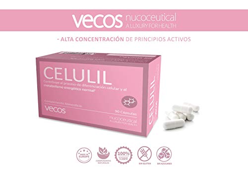 Celulil Vecos para combatir la celulitis y la piel naranja - Anticelulítico y reductor intensivo que alisa y tonifica la piel – 100% natural – 90 cápsulas