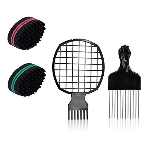 Cepillo de Esponja para el Cabello y Peine Afro, 4 Cepillos de Esponja para Rizar Afro, Herramienta de Peluquería Natural para el Hogar, Rastas, Rizos, Ondas, Peluca