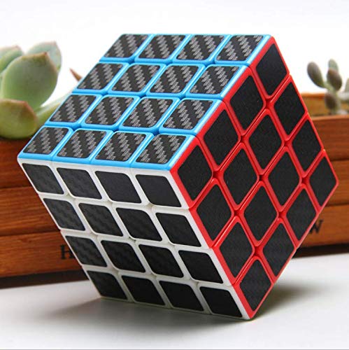 cfmour Speed Cube 4x4x4,Smooth Magic Carbon Fiber Sticker Rube Speed Cubes,Enhanced Version,Black