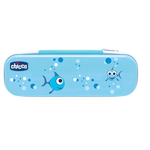 Chicco - Set dental Cepillo de dientes + Pasta Fresa con flúor 12+ m + Neceser Semi rígido, color Azul