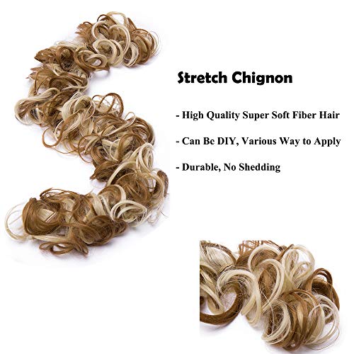 Chignon Hair Extension Elástico Long Wrap DIY Updo Bun Tail Braid Hair Scrunchie Cabello ondulado y rizado - Brown Mezcla de arena Muy rubio claro