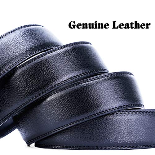 Cinturón Hombre Cuero Genuino Jaguar Cinturones Piel con Hebilla Automática Trajes De Negocios 1.5'' (38mm) Anchura,Hermosa Caja de Regalo (Tamaño de la cintura 45"-49", cinturón 51"(130 c, Negro)