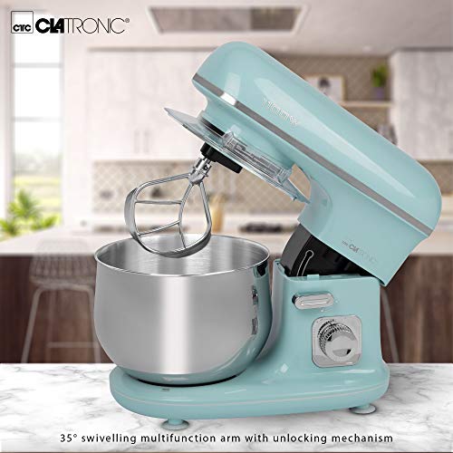 Clatronic KM 3711 - Batidora amasadora repostería capacidad de 5 litros, velocidad regulable electrónica, 1100 W serie Rock & Retro estilo vintage, verde menta pastel