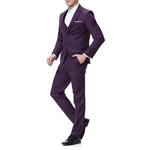 Cloud Style - Traje de 3 piezas con chaqueta, chaleco y pantalones, para hombre, corte moderno morado morado M