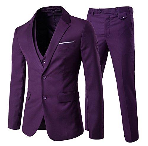 Cloud Style - Traje de 3 piezas con chaqueta, chaleco y pantalones, para hombre, corte moderno morado morado M