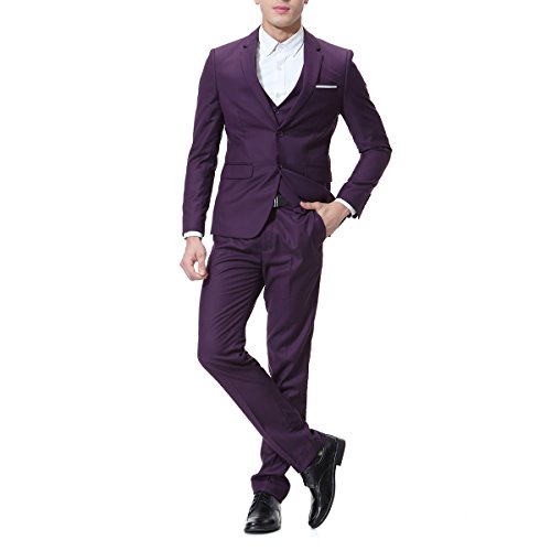 Cloud Style - Traje de 3 piezas con chaqueta, chaleco y pantalones, para hombre, corte moderno morado morado M