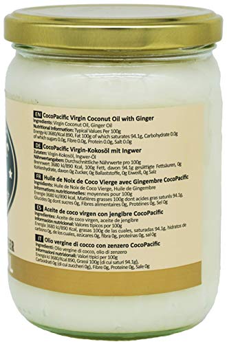 CocoPacific - Aceite de coco virgen crudo con jengibre, 500 ml