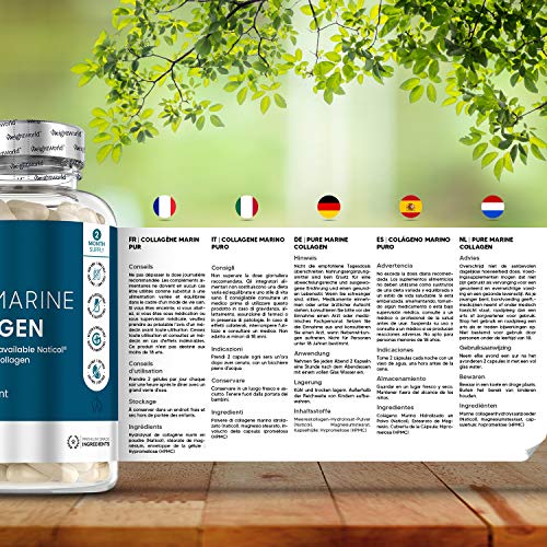 Colágeno Hidrolizado Marino Dosis Alta de 1755 mg 120 Cápsulas | 100% Péptidos Colágeno Marino Puro Natural, Para Huesos, Cartílagos, Articulaciones Y Piel, Suplemento Antiarrugas y Antiedad