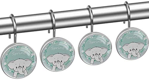 ColorMu Cute Baby Elephant-Hello Spring Cartoon Ganchos para Cortinas de Ducha, Ganchos de Ducha Resistentes al óxido Anillos para baño de visitas, baño Principal, Juego de 12