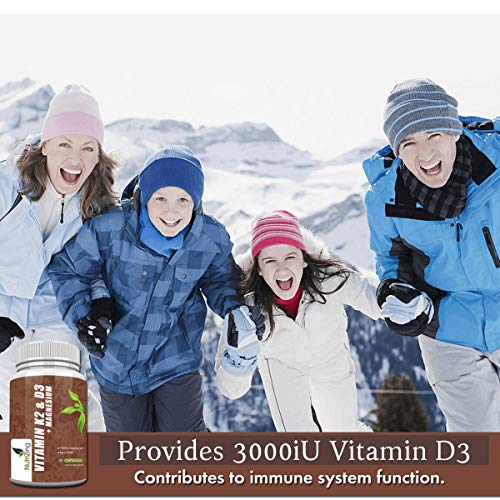 Combo 3 en 1: Vitaminas K2, D3 y Magnesio | Vitamina D3 3000IU, Vitamina K2 MK-7 150mcg, Magnesio 20mg | Apoya la absorción de calcio y los huesos normales | Fórmula de Alta Potencia por NutriZing