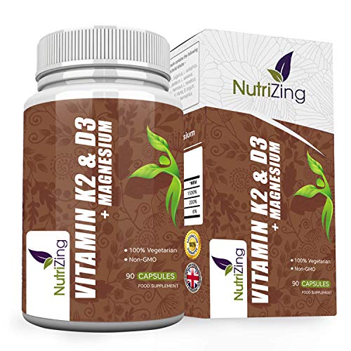 Combo 3 en 1: Vitaminas K2, D3 y Magnesio | Vitamina D3 3000IU, Vitamina K2 MK-7 150mcg, Magnesio 20mg | Apoya la absorción de calcio y los huesos normales | Fórmula de Alta Potencia por NutriZing