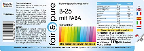 Complejo de Vitaminas del grupo B con PABA - Vegano - Altamente dosificado - Alta pureza - 180 Comprimidos