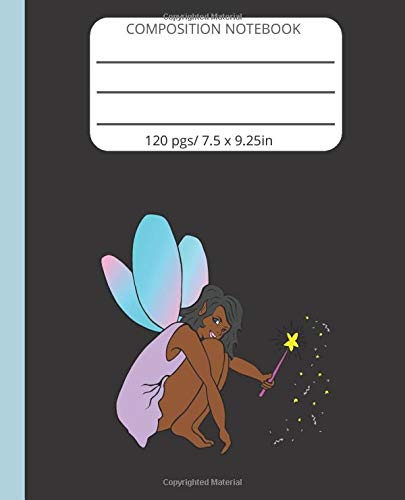 Composition Notebook: A 120 page 7.5" x 9.25" College Ruled Light Blue Dark Skinned Fairy Composition Notebook