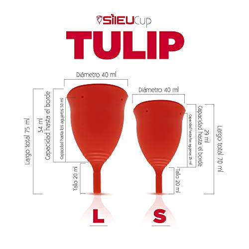 Copa Menstrual Sileu Cup Tulip - Alternativa ecológica y natural a tampones y compresas - Las mejores opiniones de nuestros clientes, recomendada por ginecólogos - Talla L, Rojo