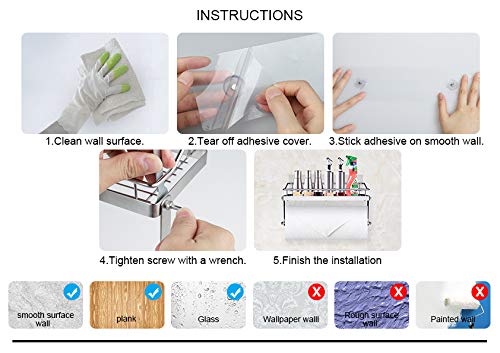 Cozywind Estantería del Baño Portarrollos de Cocina con Estante para Especias Autoadhesivo Soporte de Pared, Acero Inoxidable