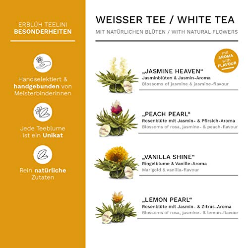 Creano "Fior di Té Télini" Juego de Regalo de Flores de Té con Taza de Té y 8 Flores de Té en Tamaño de Taza | Té blanco