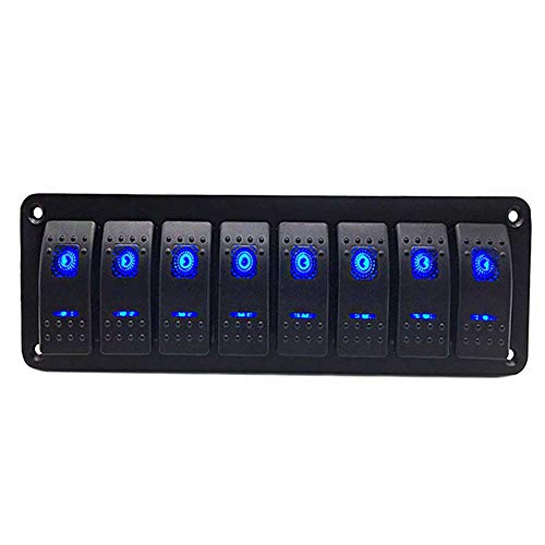 CT-CARID 8 Gang Switch Panel ON-OFF Impermeable Marina Barco 12V Interruptor basculante Panel con luz LED azul para coche Marina RV Camión Camper Vehículos