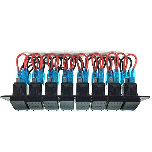 CT-CARID 8 Gang Switch Panel ON-OFF Impermeable Marina Barco 12V Interruptor basculante Panel con luz LED azul para coche Marina RV Camión Camper Vehículos