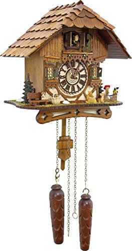 Cuckoo-Palace Reloj de Cuco alemán - Chalet romántico “Valle De Los Molinos” de la Selva Negra - con Animales Maravillosos –con Movimiento de Cuarzo 26cm de Altura