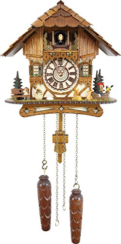 Cuckoo-Palace Reloj de Cuco alemán - Chalet romántico “Valle De Los Molinos” de la Selva Negra - con Animales Maravillosos –con Movimiento de Cuarzo 26cm de Altura