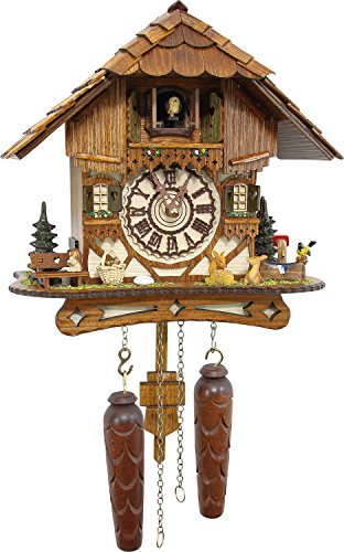 Cuckoo-Palace Reloj de Cuco alemán - Chalet romántico “Valle De Los Molinos” de la Selva Negra - con Animales Maravillosos –con Movimiento de Cuarzo 26cm de Altura