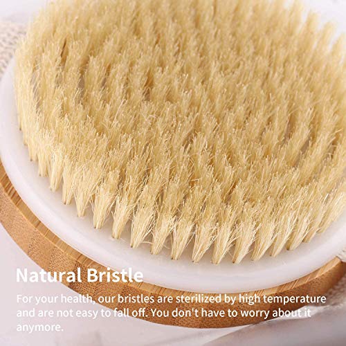 Cuerpo Cepillo, Cepillo de Baño, Cepillo Espalda Ducha Cepillo Cerdas Naturales Madera de Bambú Cepillos Corporales Redondos para Cepillar Exfoliante Estimula la Circulación Sanguínea