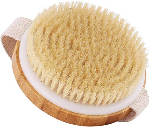 Cuerpo Cepillo, Cepillo de Baño, Cepillo Espalda Ducha Cepillo Cerdas Naturales Madera de Bambú Cepillos Corporales Redondos para Cepillar Exfoliante Estimula la Circulación Sanguínea