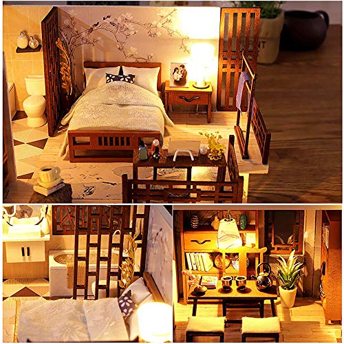 CUTEBEE Miniatura de la casa de muñecas con Muebles, Equipo de casa de muñecas de Madera DIY, más Resistente al Polvo y el Movimiento de música