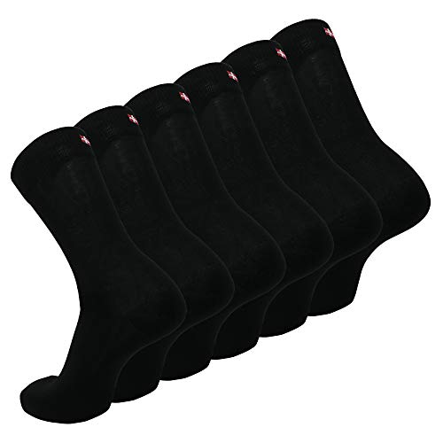 DANISH ENDURANCE 6 Pares Calcetines Clásicos de Algodón, para Hombre y Mujer, de Vestir, Cómodos, Transpirables, para el Uso Diario, Negro, Gris, Rojo (Negro, EU 39-42)