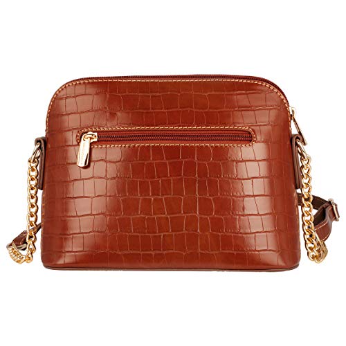 David Jones - Pequeño Bolso Bandolera Cadena Piel Cocodrilo Mujer - Bolsos de Hombro Cruzado Cuero PU - Mensajero Crossbody Bag - Bolso Mano Zip Embrague Clutch Pochette Noche Diario Vida - Marrón