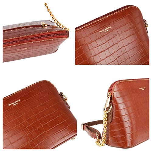 David Jones - Pequeño Bolso Bandolera Cadena Piel Cocodrilo Mujer - Bolsos de Hombro Cruzado Cuero PU - Mensajero Crossbody Bag - Bolso Mano Zip Embrague Clutch Pochette Noche Diario Vida - Marrón