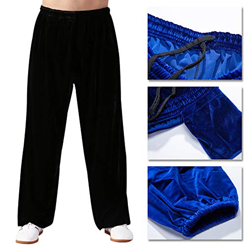 DAZISEN Pantalones De Entrenamiento De Artes Marciales - Unisex Tai Chi Invierno Más Grueso Suelta Transpirable Qi Gong Shaolin Kung Fu Wing Chun Pantalones, Negro, EU 2XL=Tag 3XL