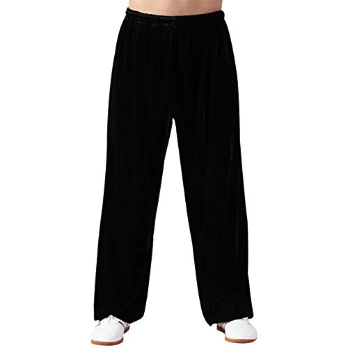 DAZISEN Pantalones De Entrenamiento De Artes Marciales - Unisex Tai Chi Invierno Más Grueso Suelta Transpirable Qi Gong Shaolin Kung Fu Wing Chun Pantalones, Negro, EU 2XL=Tag 3XL