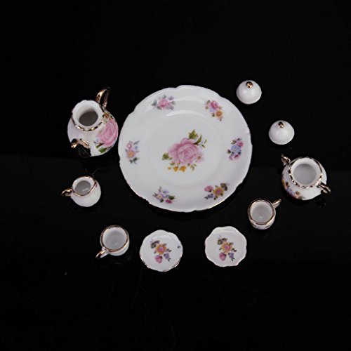 Dcolor 8 PC de casa de munecas en miniatura de te de porcelana vajilla juego de comedor plato taza rosa rosa