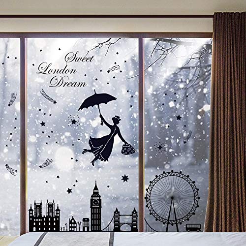 decalmile Pegatinas de Pared London Skyline Vinilos Decorativos London Eye Big Ben Adhesivos Pared Dormitorio Sala Oficina Hotel