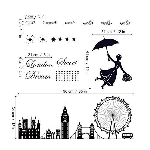 decalmile Pegatinas de Pared London Skyline Vinilos Decorativos London Eye Big Ben Adhesivos Pared Dormitorio Sala Oficina Hotel