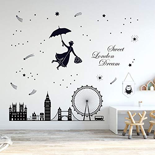 decalmile Pegatinas de Pared London Skyline Vinilos Decorativos London Eye Big Ben Adhesivos Pared Dormitorio Sala Oficina Hotel