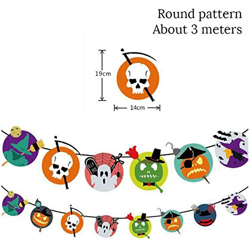 Decoración de Halloween Garland Spider Pumpkin Wizard Skull Paper Banner Decoración de Fiesta de Halloween para el hogar Bar Haunted House, Color, 6