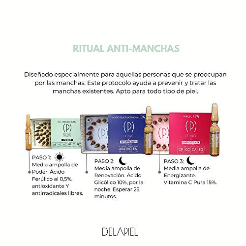 Delapiel Serum Facial - Renovación Ácido Glicólico 10% -Rejuvenecimiento - 15 Ampollas