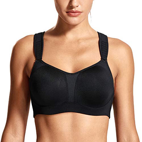 DELIMIRA Mujer Sujetador Deportivo Talla Grande de Alto Impacto Copas Moldeadas con Aros Negro 85D