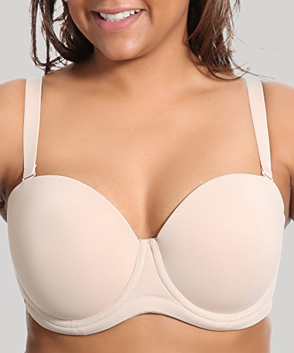 DELIMIRA - Sujetador sin Tirantes Tallas Grandes Push Up de Silicona para Mujer Beige 105D