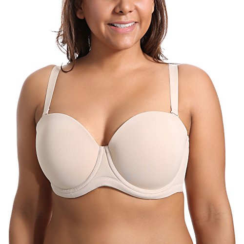 DELIMIRA - Sujetador sin Tirantes Tallas Grandes Push Up de Silicona para Mujer Beige 105D