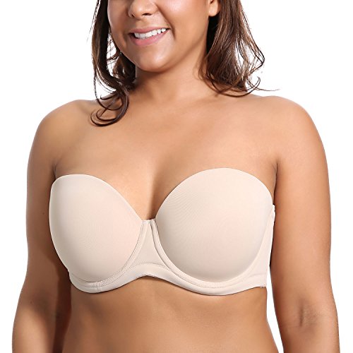 DELIMIRA - Sujetador sin Tirantes Tallas Grandes Push Up de Silicona para Mujer Beige 105D