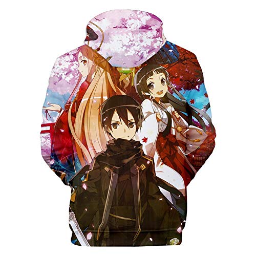 Desconocido Sword Art Online Anime 3D Printing Hombres Chaqueta con Capucha Suelta Chaqueta Suéter Negro 3XL