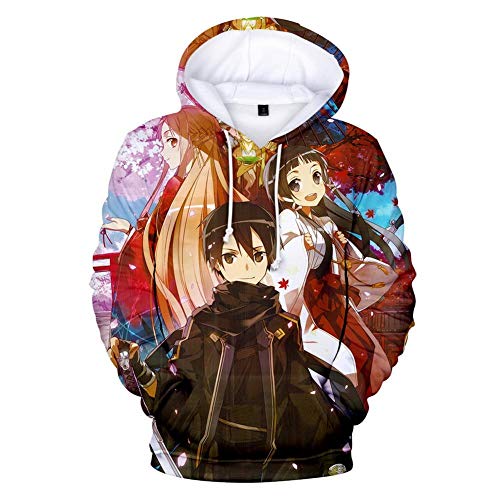 Desconocido Sword Art Online Anime 3D Printing Hombres Chaqueta con Capucha Suelta Chaqueta Suéter Negro 3XL