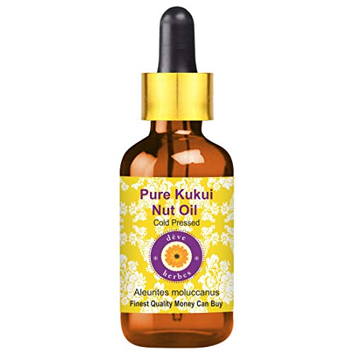 Deve Herbes Aceite de nuez de Kukui puro (Aleurites moluccanus) con cuentagotas de vidrio 100% natural grado terapéutico prensado en frío 10ml (0.33 oz)