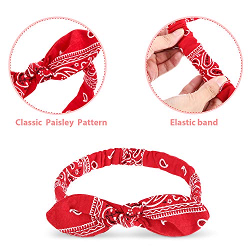 Diadema Bandana de Lazo Bohemia Pañuelo de Cabeza de Nudo Diadema de Orejas de Conejo Elástica Retro para Chicas y Mujeres (6 Piezas, Estilo Paisley 1)